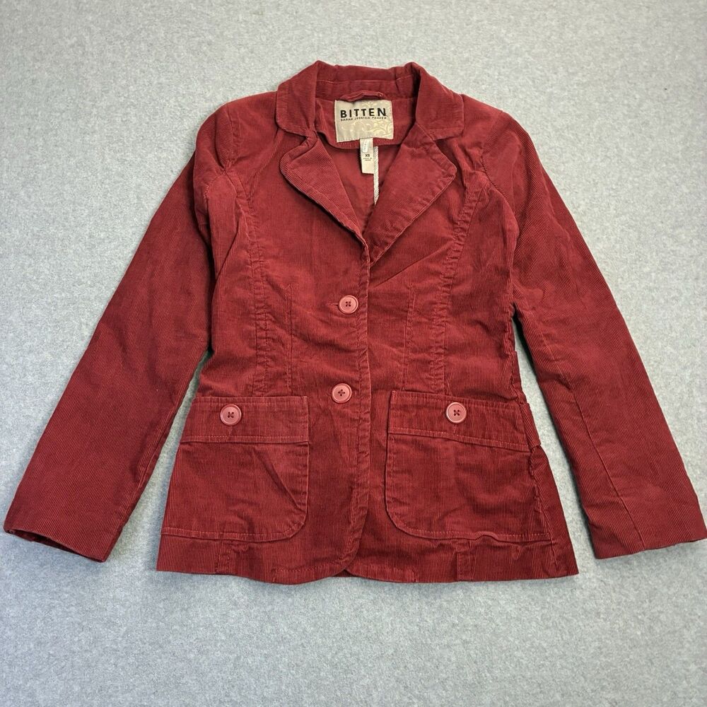Women’s Size XS BITTEN Sarah Jessica Parker Corduroy Blazer Red Jacket Stretch